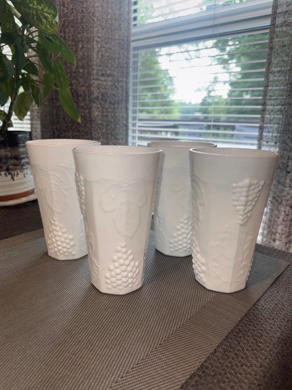 Vintage Indiana Glass tumblers in the "Colony Harvest Grape" pattern, Set of 4.